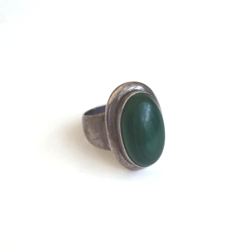 Antique 925 Green Malachite Gemstone Ring Sterling Silver From India *Unique